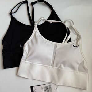NWT Nike Indy Light Support Training Sports White Bra Black Longline Size XS